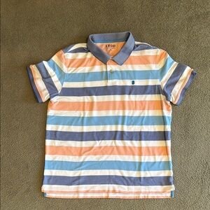 Izod Men's Polo with Blue, Orange, and White Stripes - Size 2XL